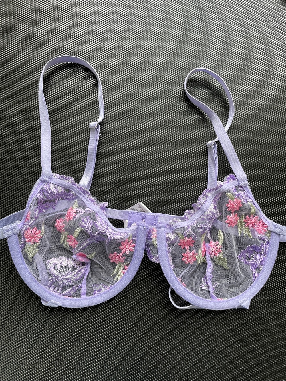 Sheer Lavender Floral Embroidered Underwire Bra - Women Intimates
